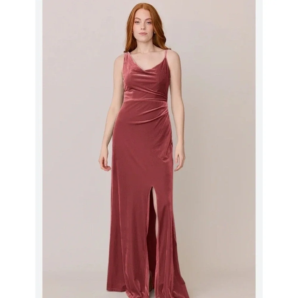Reverly Maxine Velvet Dress Gown Dusty‎ Rose Size 18 Asymmetrical Drape Event